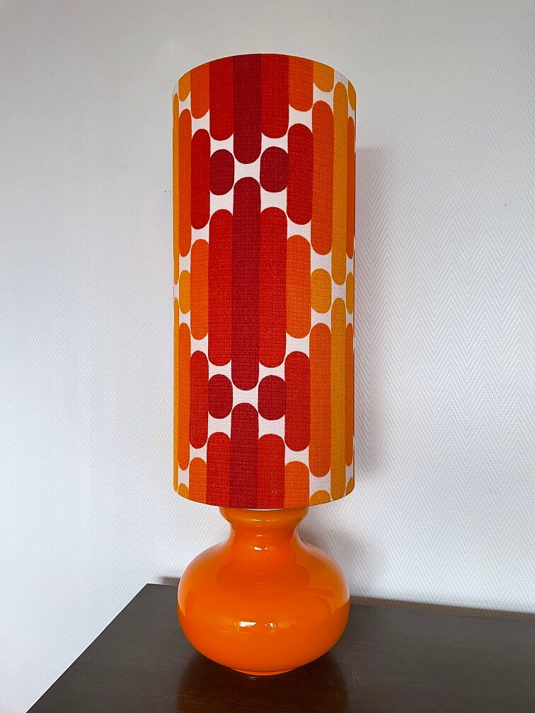 Camaieu table lamp - orange opaline and vintage fabric