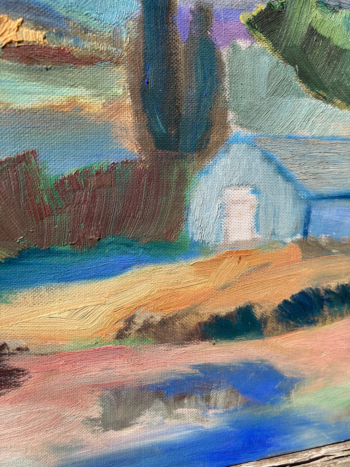 Mediterranean Provencal landscape / expressionist painting / oil painting on wood panel