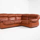 Canapé sectionnel vintage en cuir cognac au design italien des années 1970