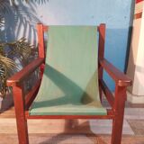 Fauteuil bois & tissu 1960s