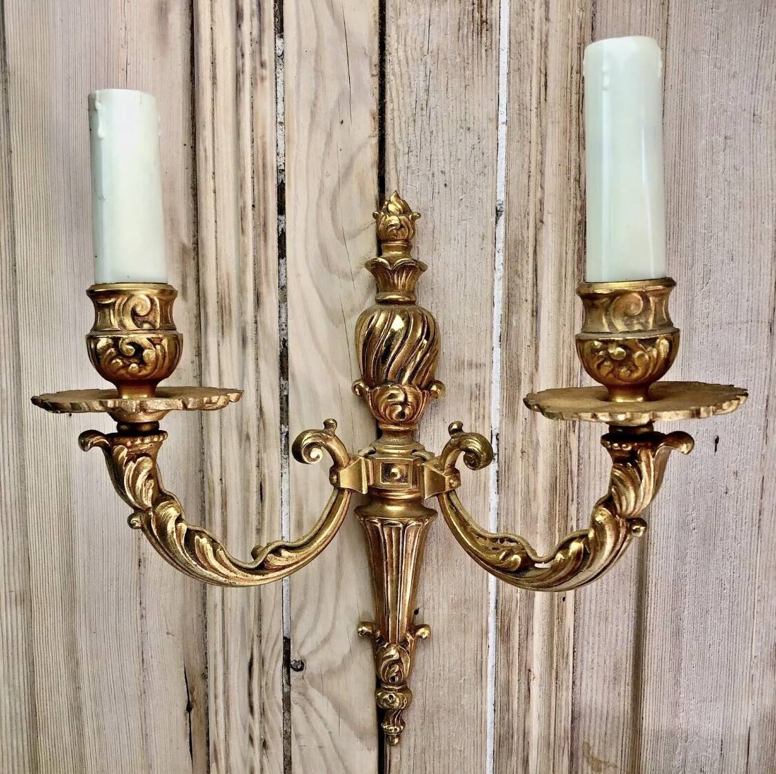 2 old Louis XVI style bronze wall lights