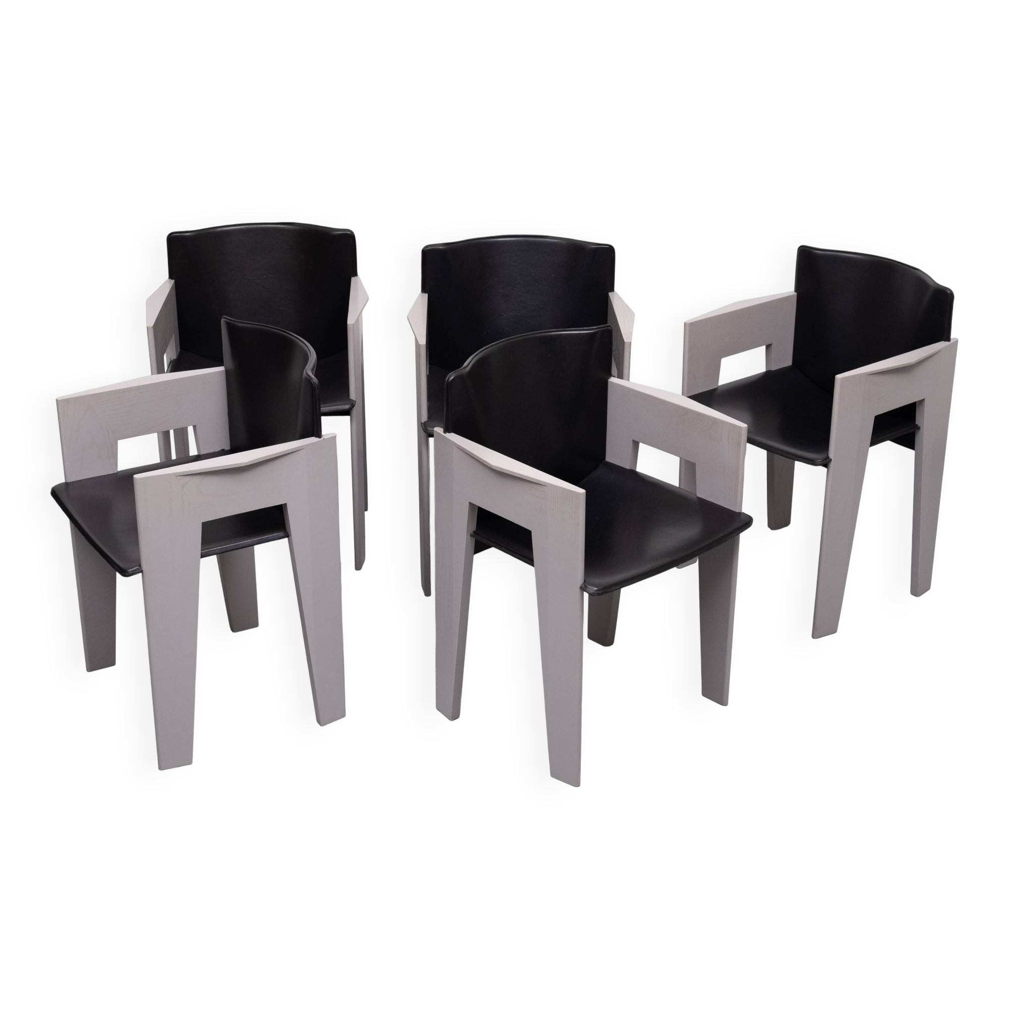 Chaises de salle à manger en cuir et en bois époustouflantes par Arnold Merckx pour Arco, vers 1980.