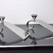 Pair of comma candlesticks by matthew hilton, England, 1980