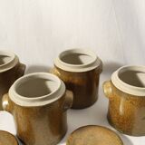 Lot de 4 anciens pots à moutarde en grès marron