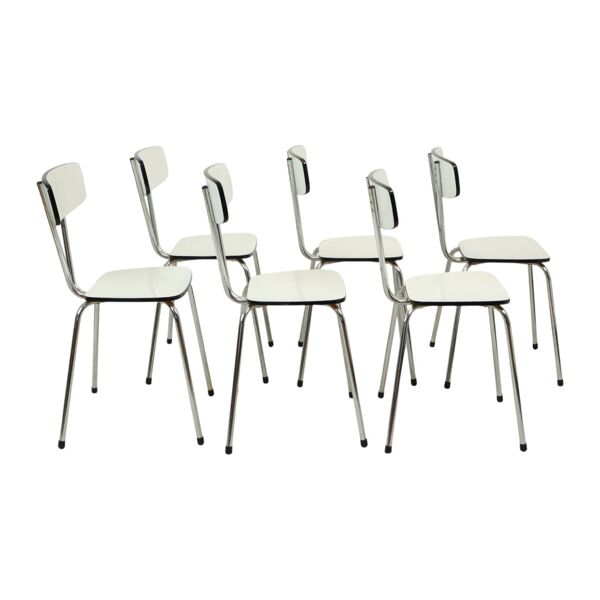 6 chaises en formica gris et chromées, années 60