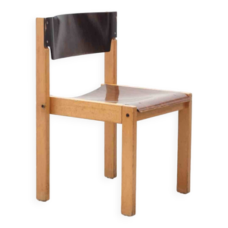 Chaise vintage en bois empilable ébène/chocolat et hêtre