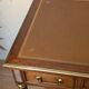 Antique Louis XVI style vintage desk, leather, brass, cherry wood