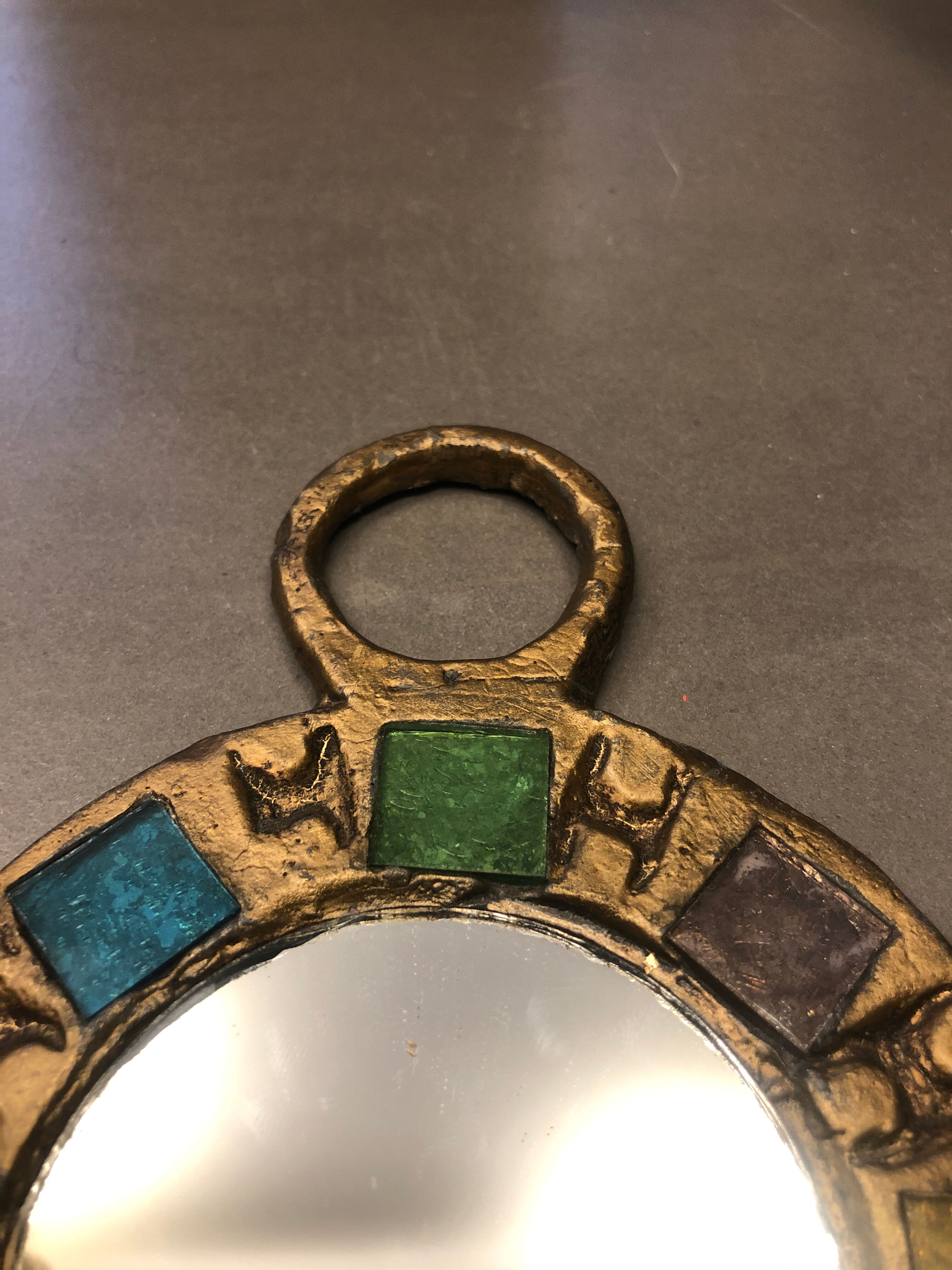 Lead mirror and colorful 1960s glasses 12x16cm