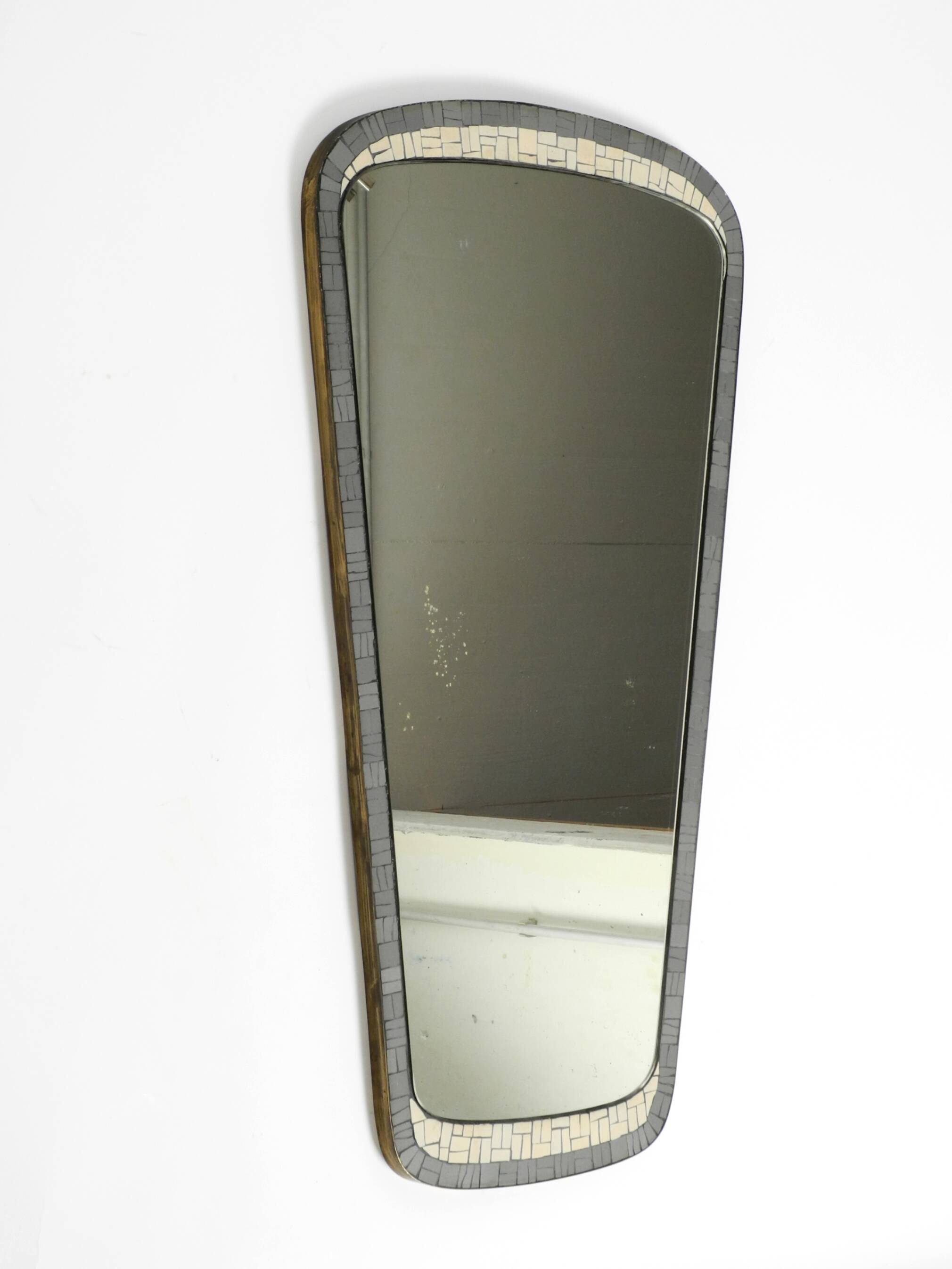 Mid Century mosaic wall mirror with brass frame by Münchner Zierspiegel