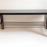 Magazine holder coffee table 1960s smoked glass, metal and brass Width 94.2 cm