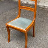 Chaise de bureau bois massif blond et tissu bleu Louis Philippe