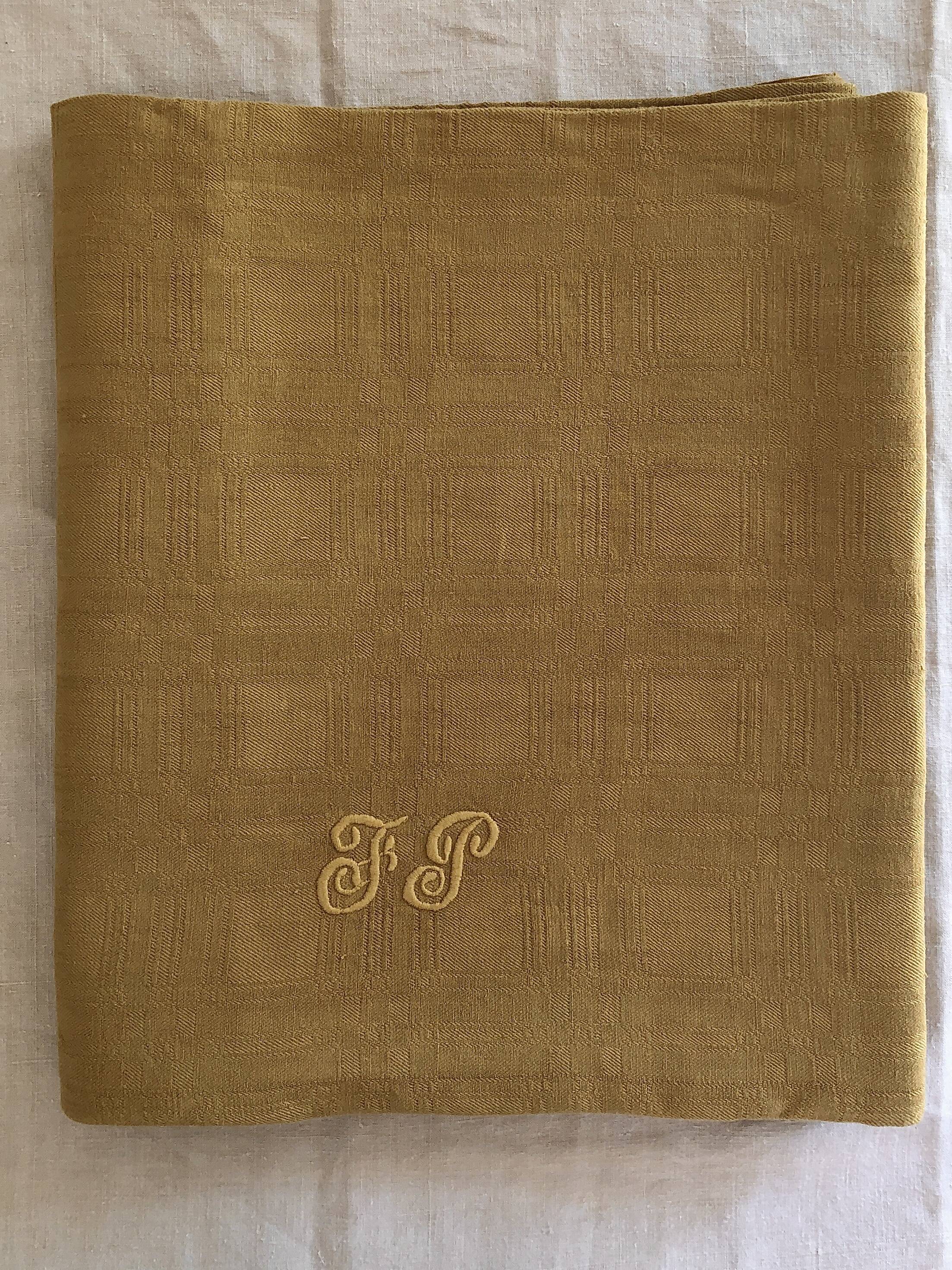 ancienne nappe blanche damassée en lin brodée  M B  150 x 150 | eBay