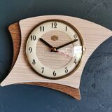 Vintage formica clock silent asymmetrical wall pendulum "Jura bois"