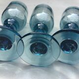 Set of 3 biot bubbled glass of turquoise blue color