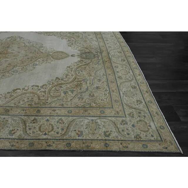 1970s Vintage Persian Handmade Wool Cotton Beige Area Rug 284x374