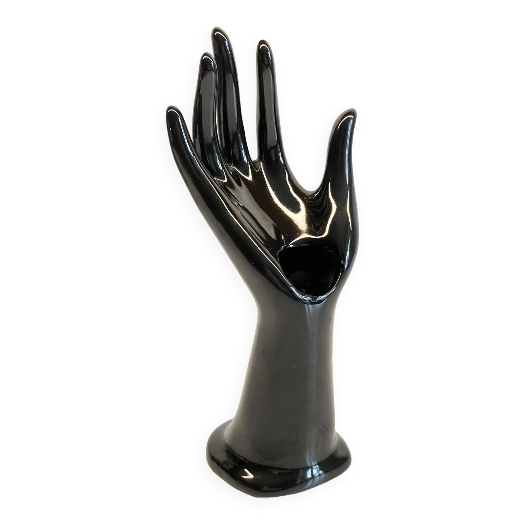 Handmade vintage black ceramic ring sizer vase