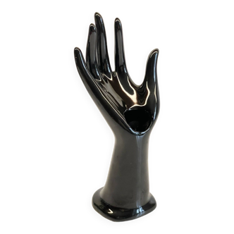 Handmade vintage black ceramic ring sizer vase