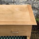 Vintage chest of drawers with compass feet, solid raw beech, 1960s