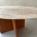 Travertine and wood dining table
