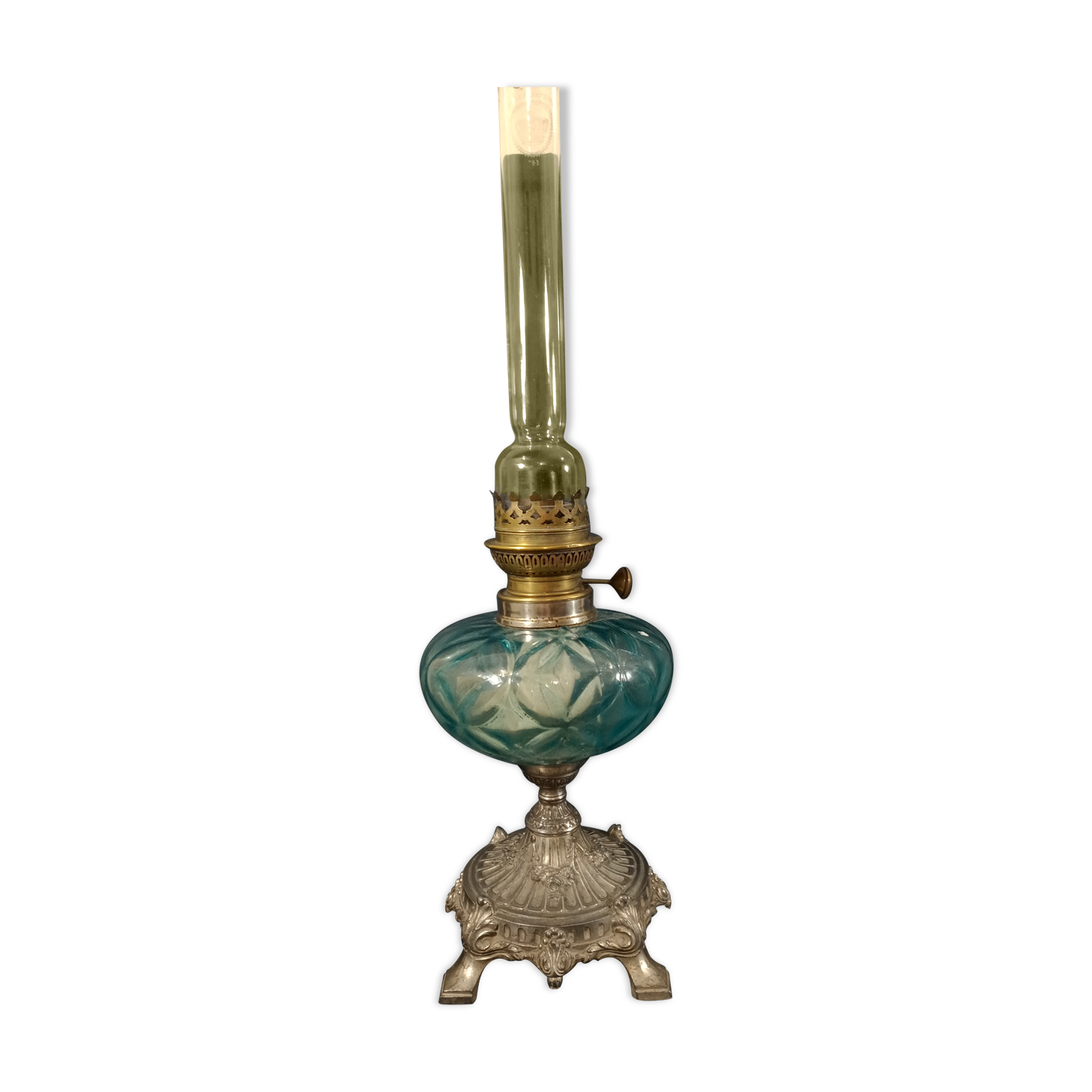 Blue glass oil lamp
