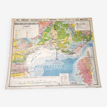 Vintage school map Mediterranean Midi and Corsica - P.Kaeppelin
