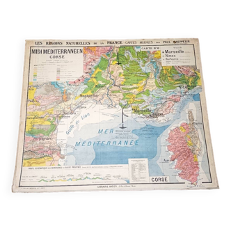 Vintage school map Mediterranean Midi and Corsica - P.Kaeppelin