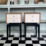 Vintage Retro Mid-Century Oak and Tola Bedside Cabinets by Limelight