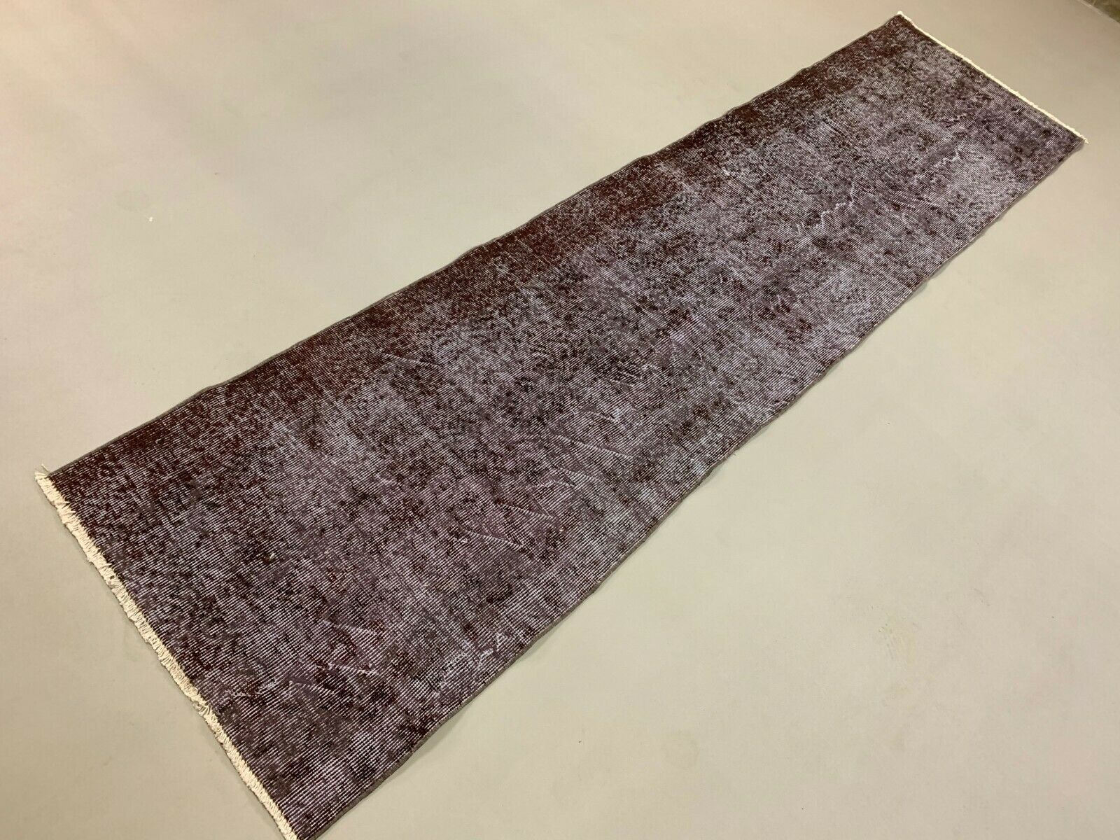 Distressed Turkish Runner 285x70 cm wool Vintage rug, Overdyed Brown