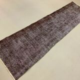 Distressed Turkish Runner 285x70 cm wool Vintage rug, Overdyed Brown