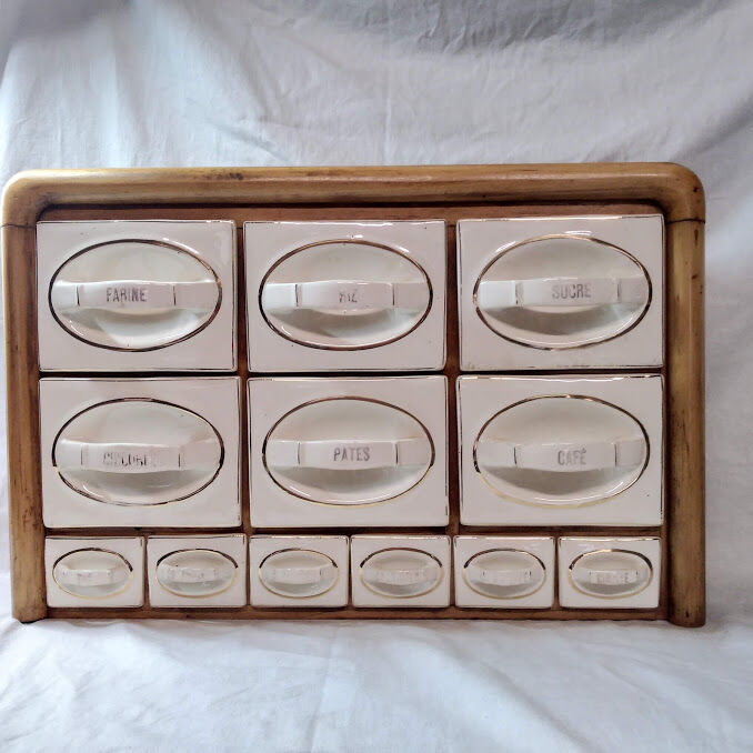 Ceramic spice shelf and wood 1940