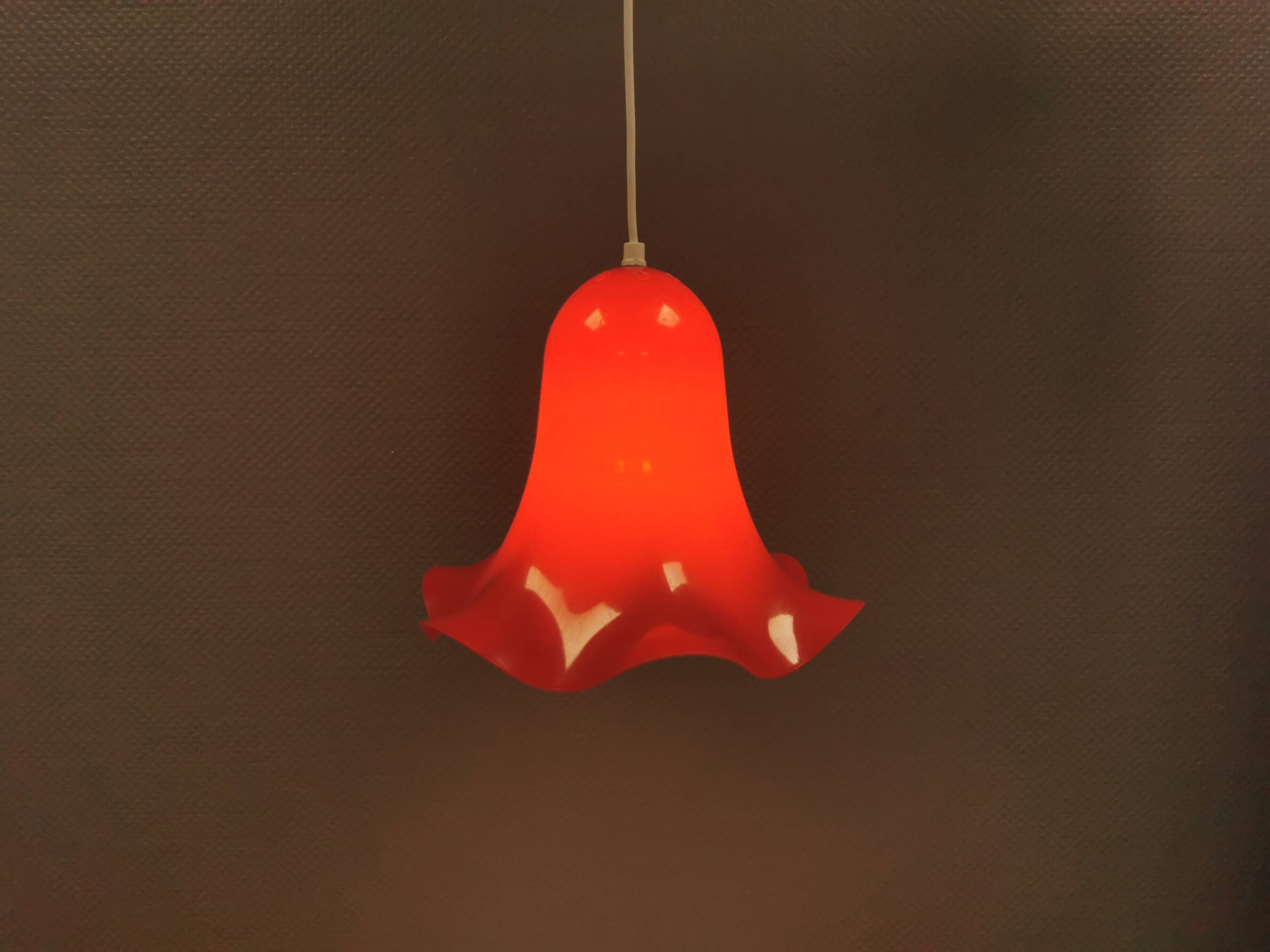 Red vintage hanging lamp made from ABC plastic. Denmark 1980s