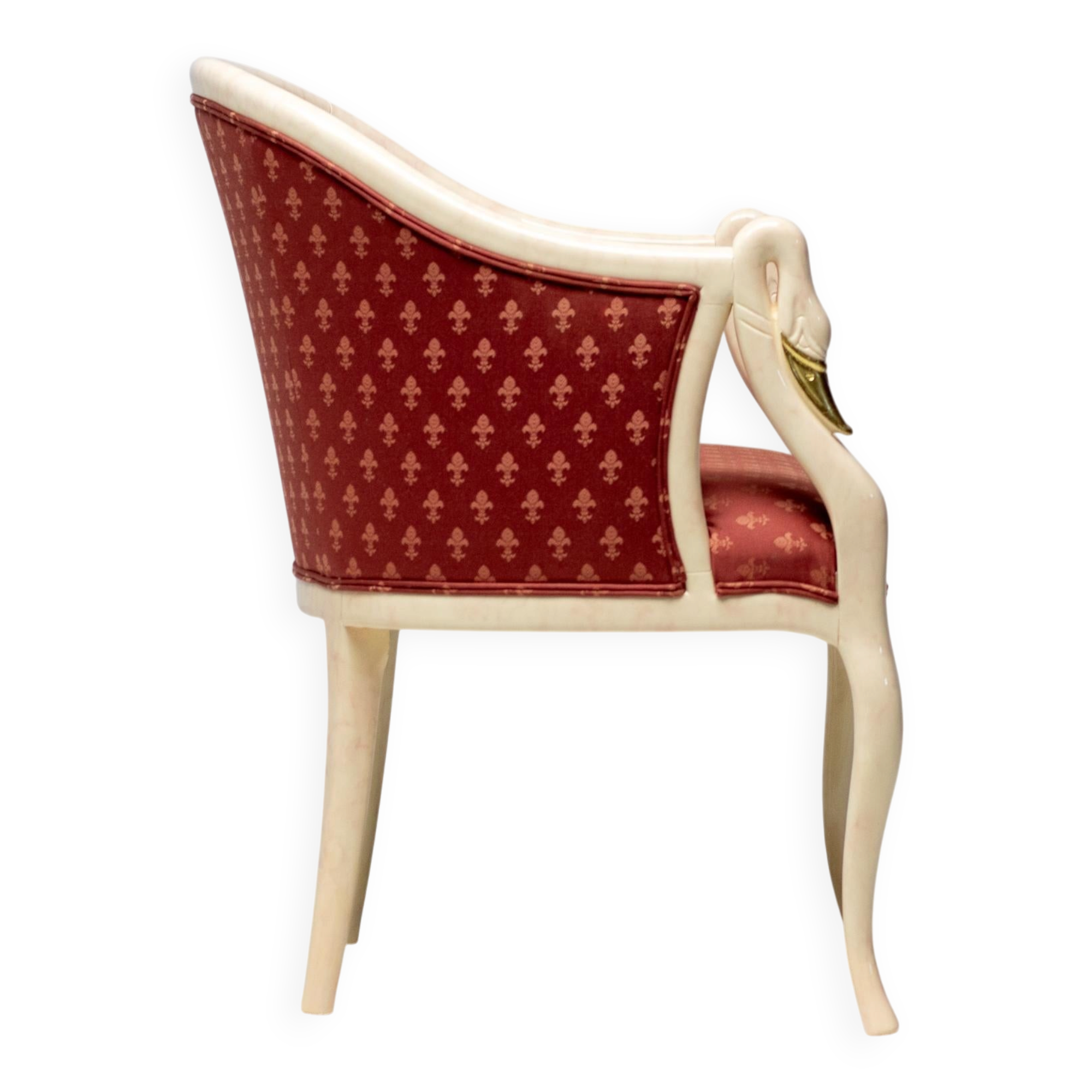 Trüggelmann - Swan neck armchair - Marble and gold base, poppy red damask