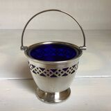 Blue and silver metal sweet jar.