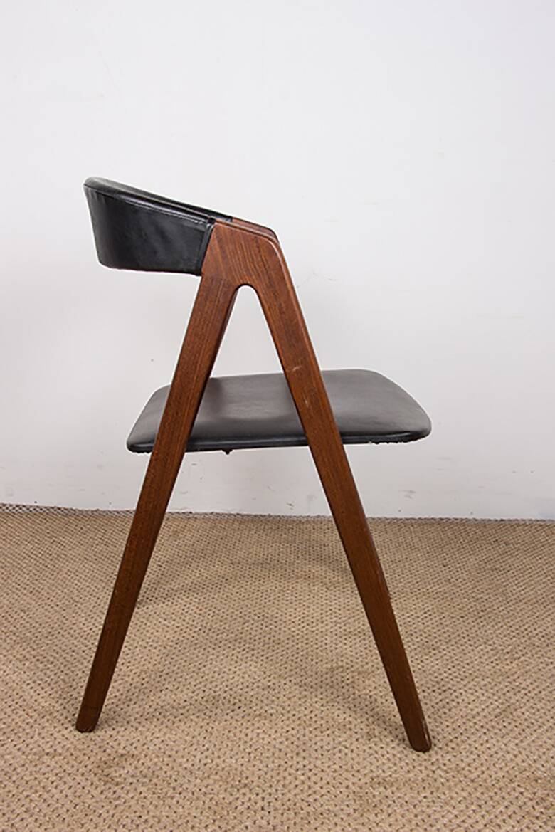 4 Danish chairs in Afromosia and skai model 205 by Thomas Harlev