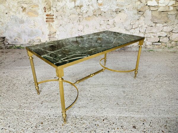 Table basse mid-century en marbre vert et laiton, 1960s