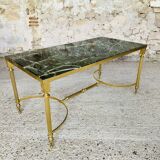 Table basse mid-century en marbre vert et laiton, 1960s