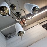 Vintage 3-light brass chandelier in opaline from the 60s