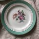 6 assiettes plates Ceranord Saint Amand Beaugency fleurs bords dorés et vert menthe