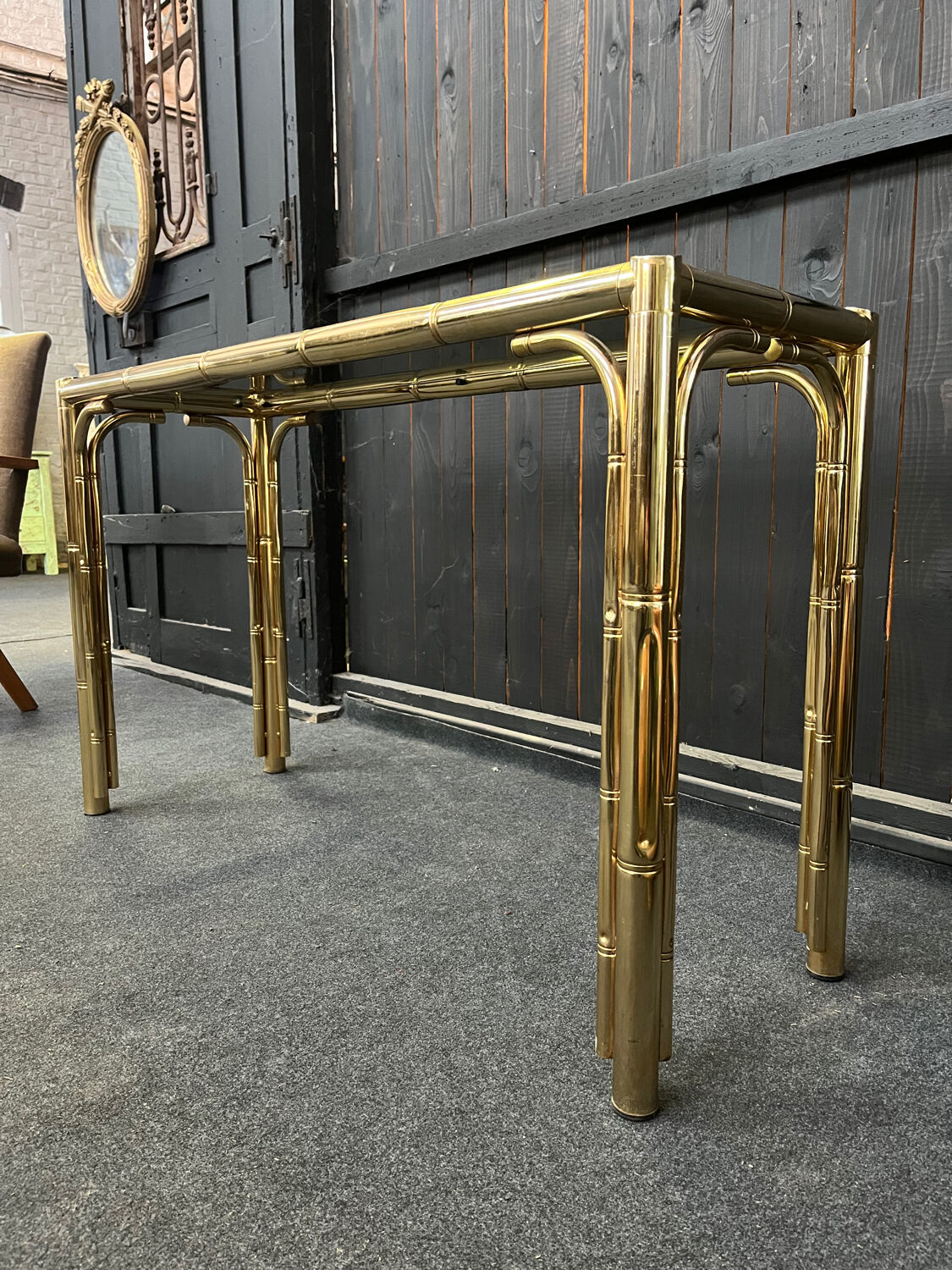 Bamboo-style Console Table Brass 1970