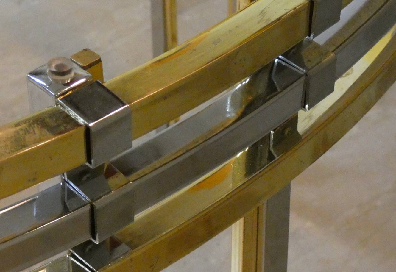 Dining table in chrome and gold steel, Romeo Rega style, Italy, 1970s.
