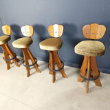 Set of 4 vintage brutalist bar stools, 1960s