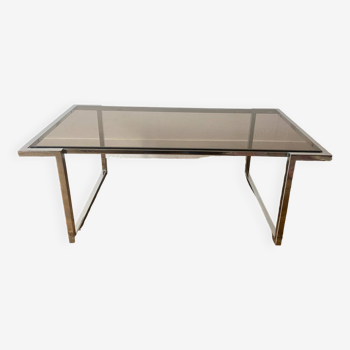 Vintage coffee table in chrome metal and smoked glass, 1970s