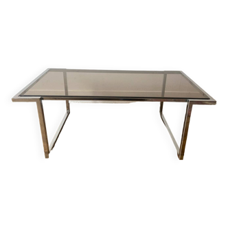 Vintage coffee table in chrome metal and smoked glass, 1970s