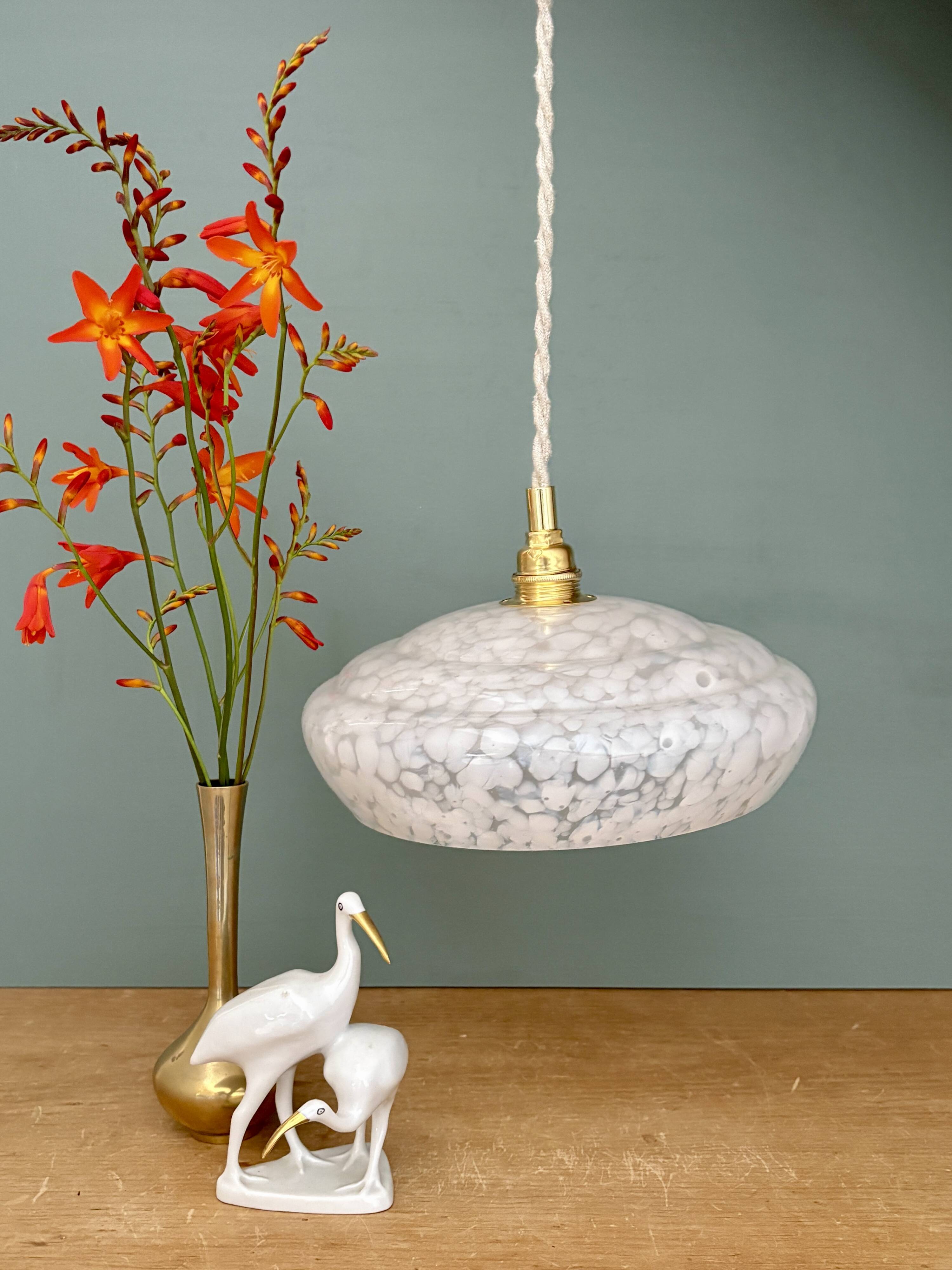 Vintage white Clichy glass lampshade pendant light