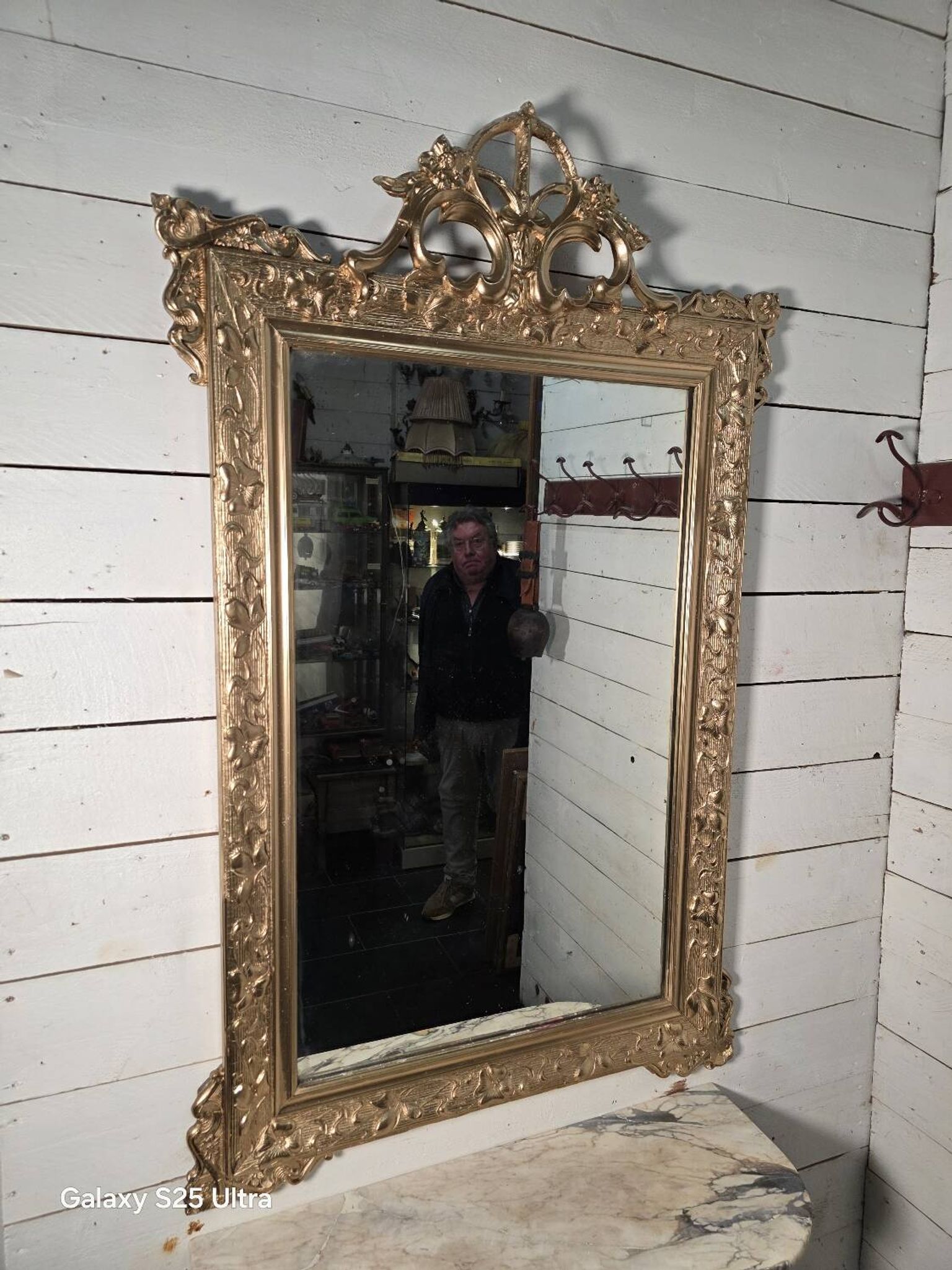 Antique Art Nouveau gilded mirror, 138cm