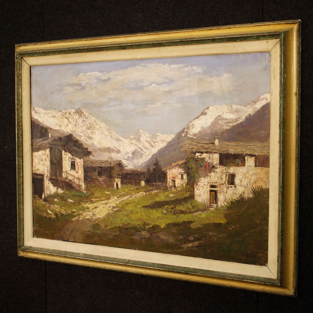 Italian signed mountain landscape painting from 20th century