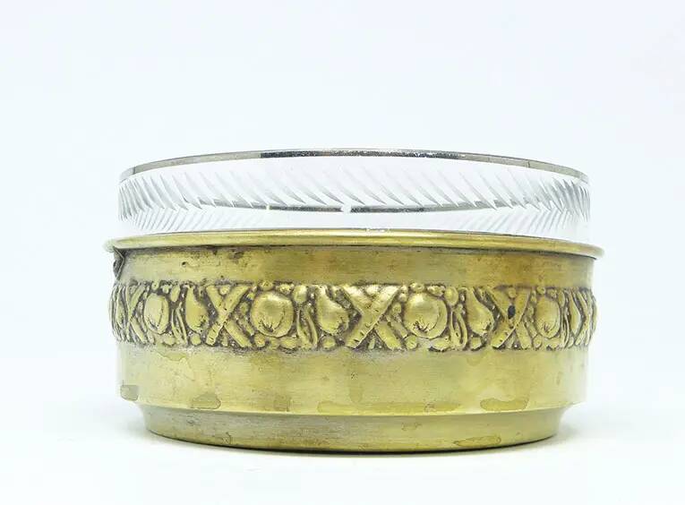 Art Deco sugar bowl, silver-plated brass, glass, Poland, 1930s