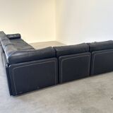 Grand canapé modulable en cuir noir, années 1970