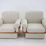 1970s pair of armchairs in boucle fabric, czechoslovakia