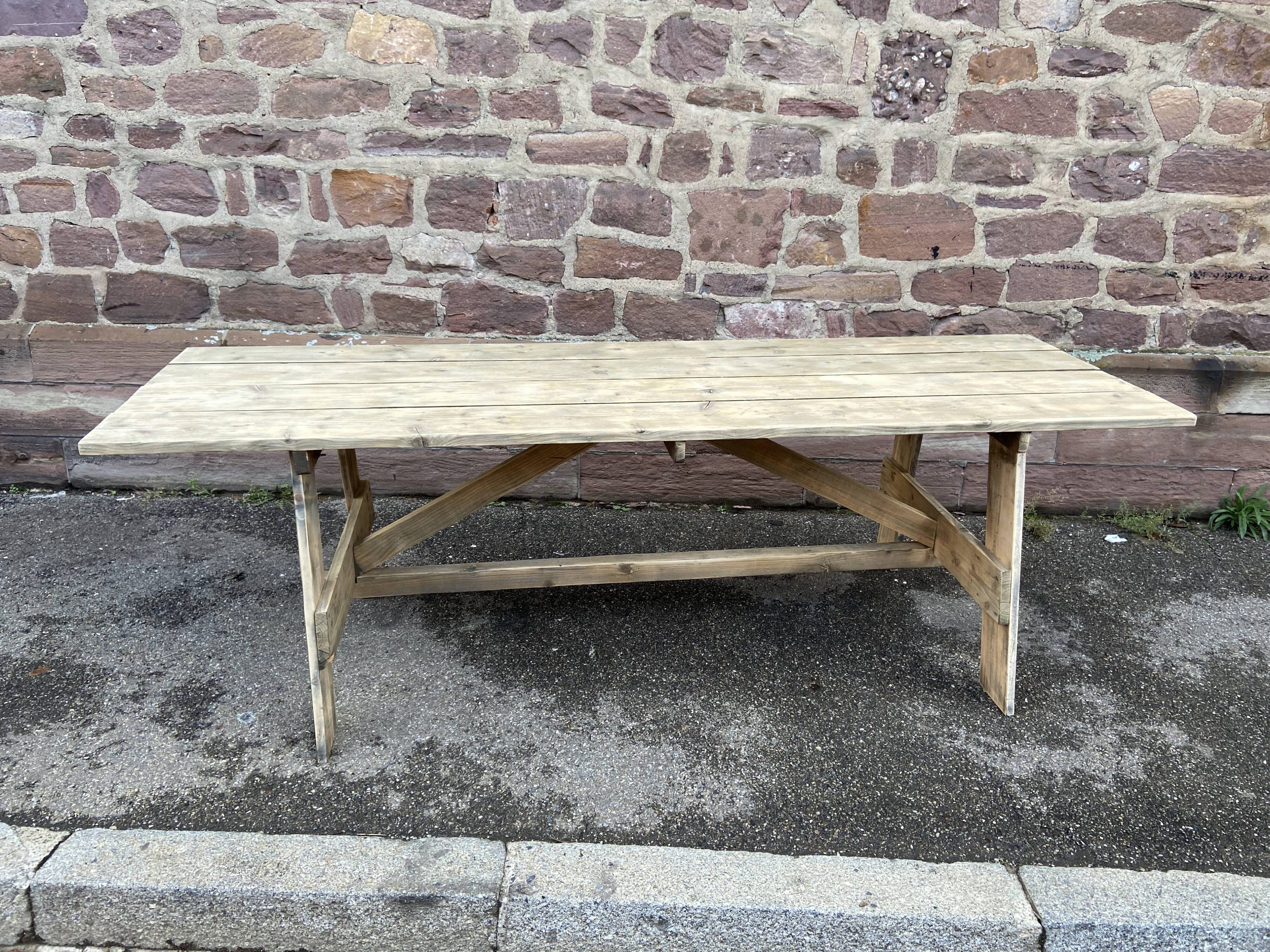Large country farm table 240 cm in raw natural wood brewery fir